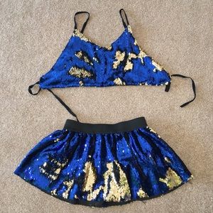 Reversible Sequin Rave Top & Skirt Set size small